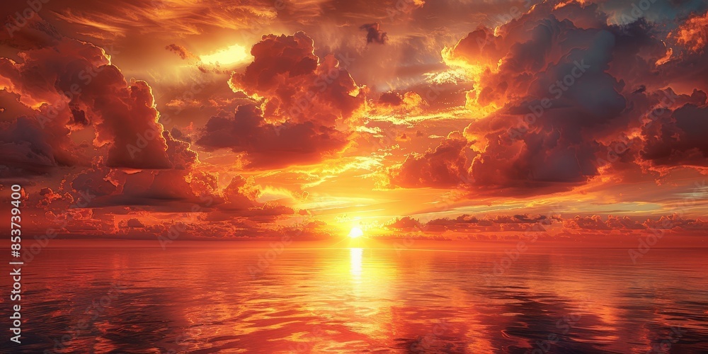 Fiery Sunset over the Ocean Fiery Sunset over the Ocean