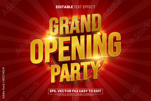 Grand opening party 3d editable vector text effect. Neon light vintage text style
