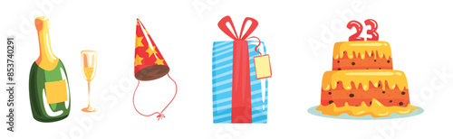 Happy Birthday Object and Festive Event Element Vector Set