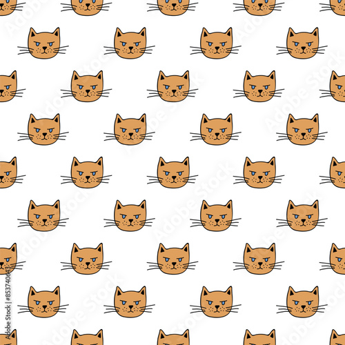 Seamless pattern with cat muzzle doodle for decorative print, wrapping paper, greeting cards, wallpaper and fabric