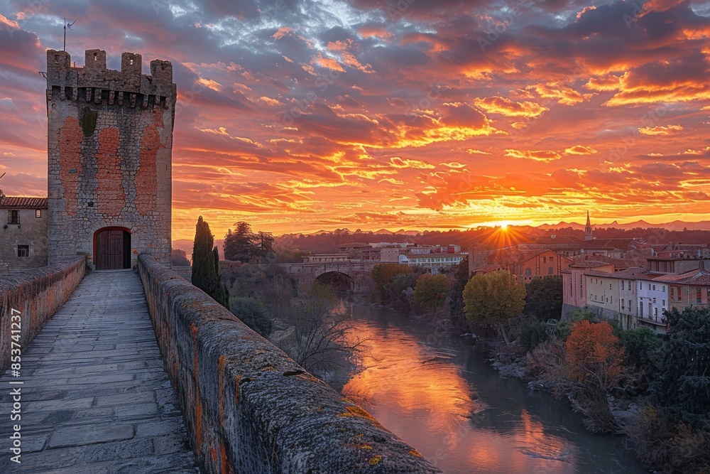 Fototapeta premium Stunning Sunset Over Medieval Tower