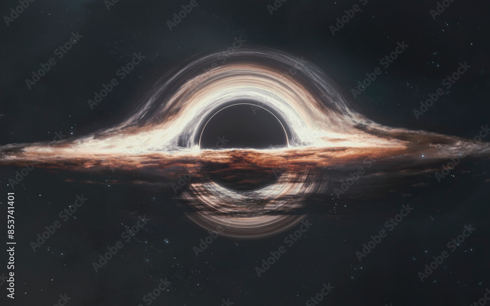 3D illustration of giant Black hole in deep space. High quality digital space art in 5K - realistic visualization