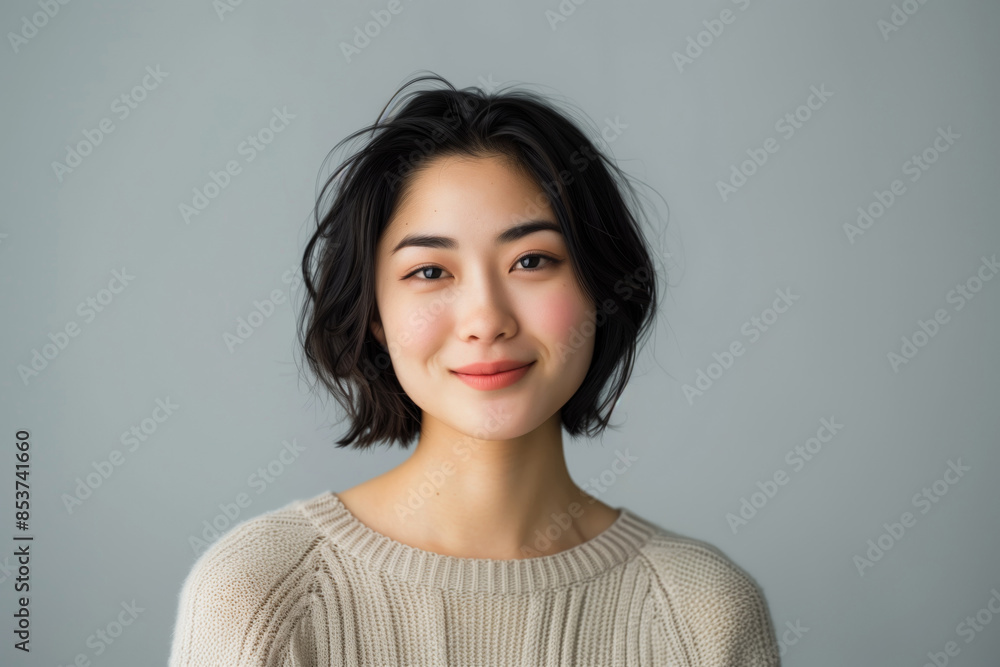 Fototapeta premium Cheerful Young Woman with Short Hair Smiling at Camera