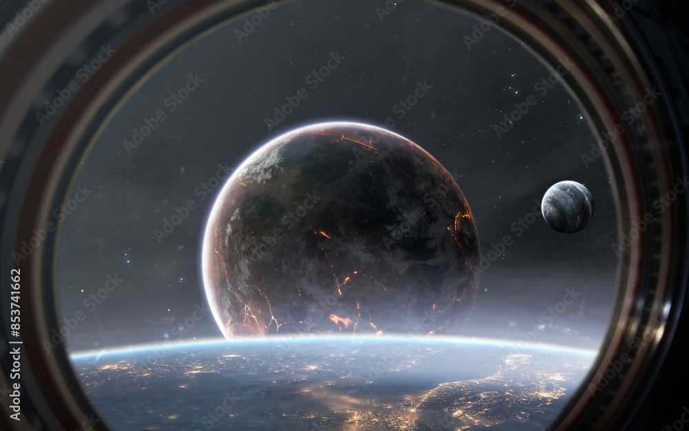 3D illustration of beautiful cosmic scene with planets. High quality digital space art in 5K - realistic visualization