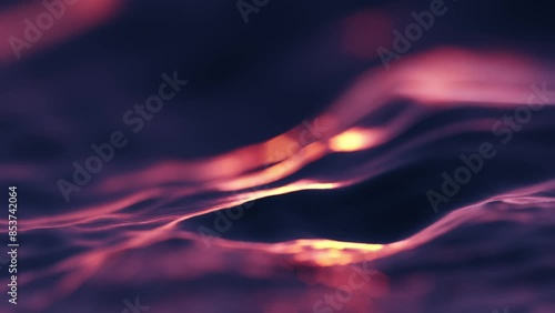 Visual enigma of surreal Indigo purple waves rolling in slow rhythmic time lapse motion with shimmering bokeh light flicker, seamless looped.