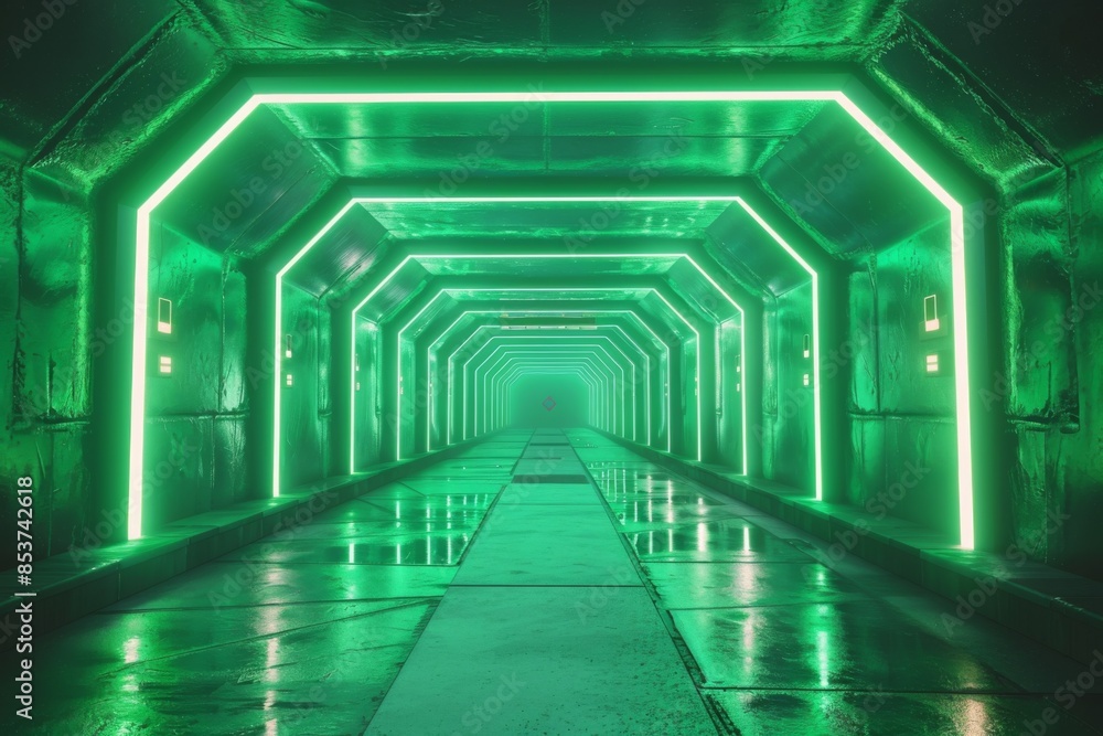 Futuristic Green LED Tunnel with Industrial Design
Futuristic Green LED Tunnel with Industrial Design