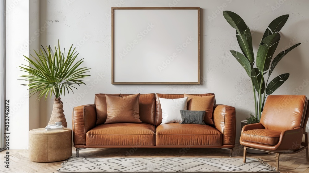 Cozy home interior with frame mockup Cozy home interior with frame mockup