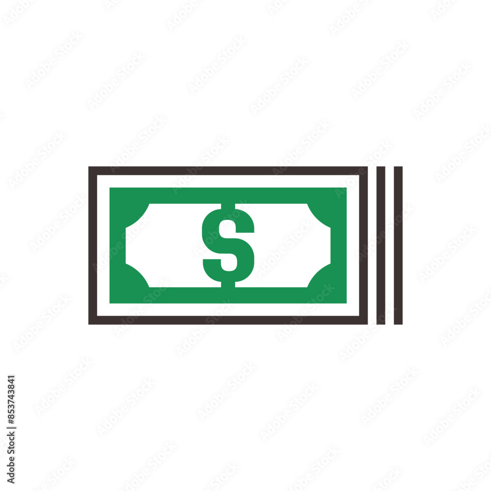 Banknote icon with dollar symbol, made in color style. Banknote icon with dollar symbol, made in color style.