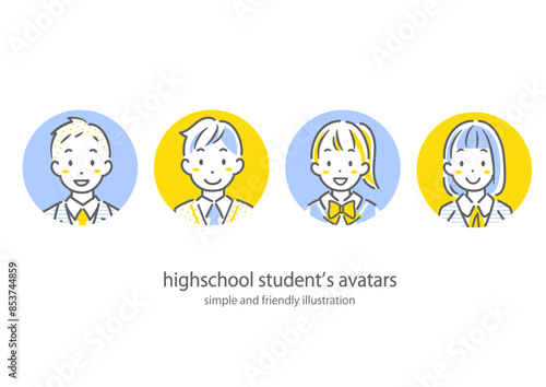 ポジティブな高校生　シンプルでお洒落な線画イラスト