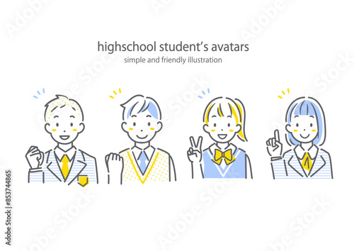 ポジティブな高校生　シンプルでお洒落な線画イラスト