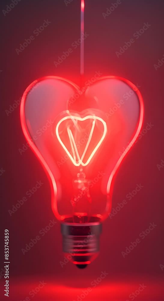 Lightbulb in shape of heart with red background Romantic love design Burning heart shape in the electric lamp Copy space video flickering and glowing 4k Lightbulb in shape of heart with red background Romantic love design Burning heart shape in the electric lamp Copy space video flickering and glowing 4k