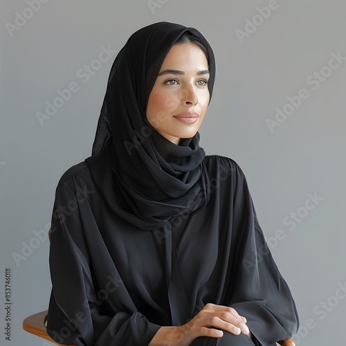 Elegant Woman in Black Abaya and Hijab