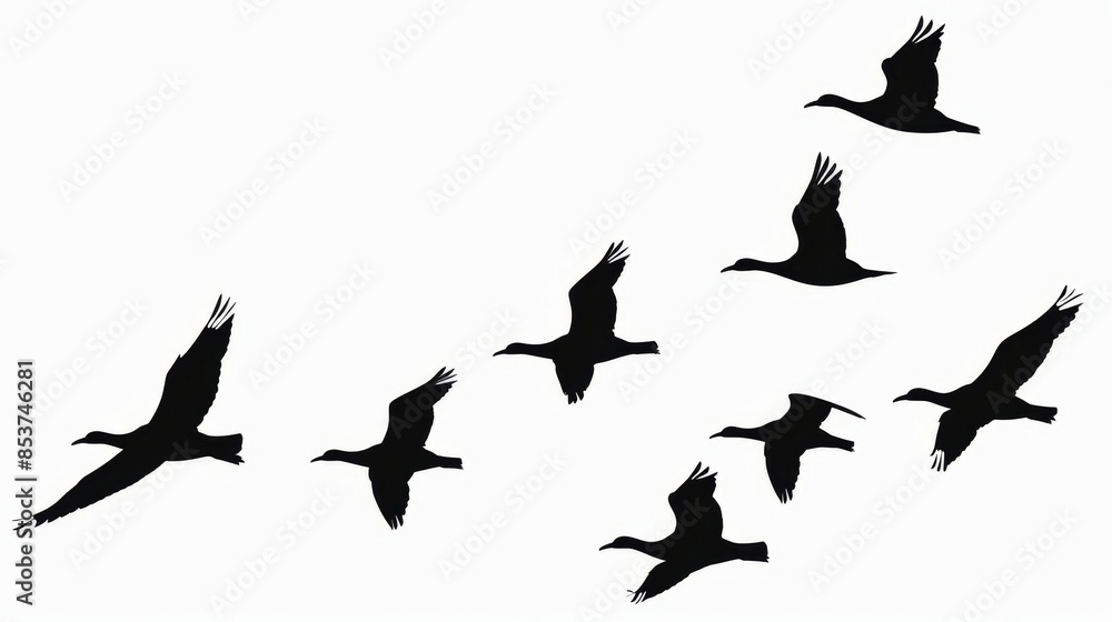 Obraz premium Silhouette of Flying Birds - Generative AI