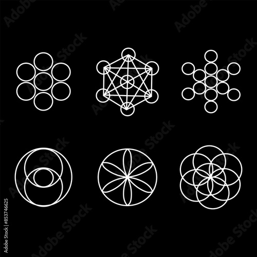 A set of mystical esoteric seals of Kabbalah symbols cosmic