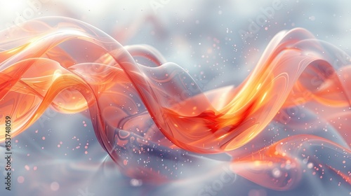 3d render abstract background. Transparent glossy glass ribbon. Curved wave in motion. 