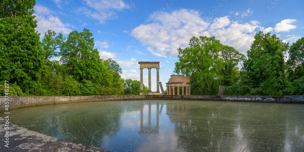 Potsdam, Germany - May 11, 2024: Panorama of the Ruins of the so-called Ruinenberg established 1748