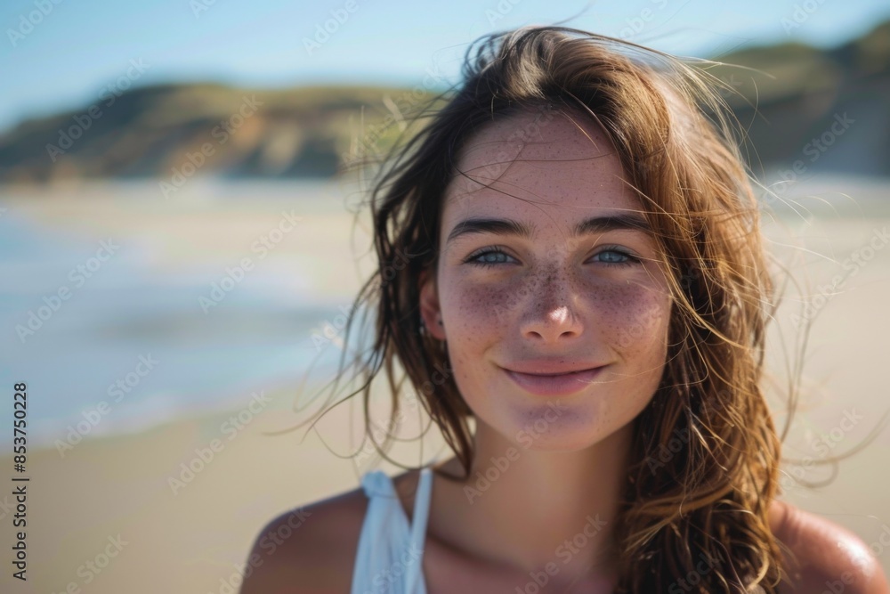 Young Woman Smiling at the Beach Young Woman Smiling at the Beach