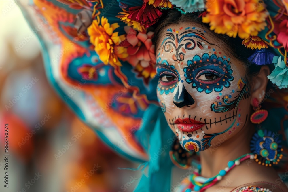 Day of the Dead Celebration with Colorful Face Paint and Floral Decor Day of the Dead Celebration with Colorful Face Paint and Floral Decor