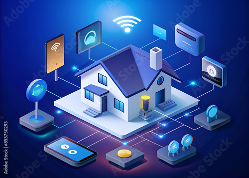 Isometric illustration of a smart home with electronic devices