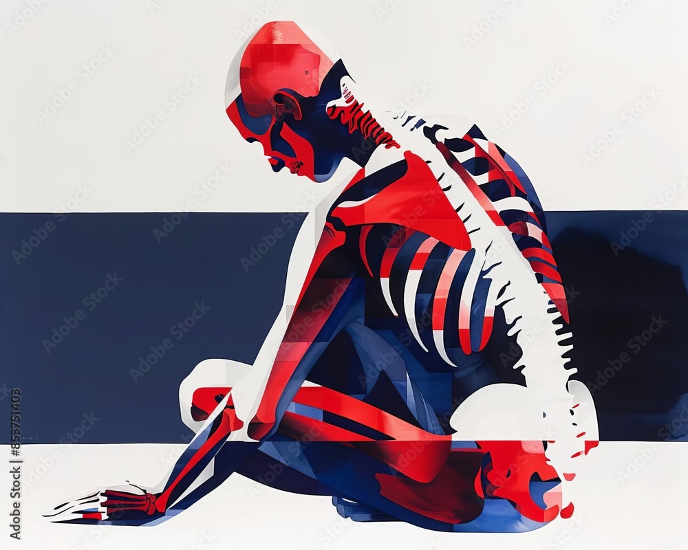 Fototapeta premium Illustrate a sleek, stylized watercolor of a rear view skeletal structure with a modern artistic touch