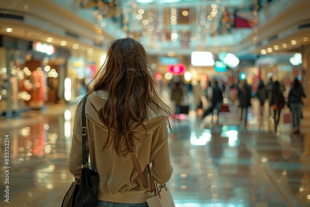 Woman Shopping in a Vibrant Mall Woman Shopping in a Vibrant Mall