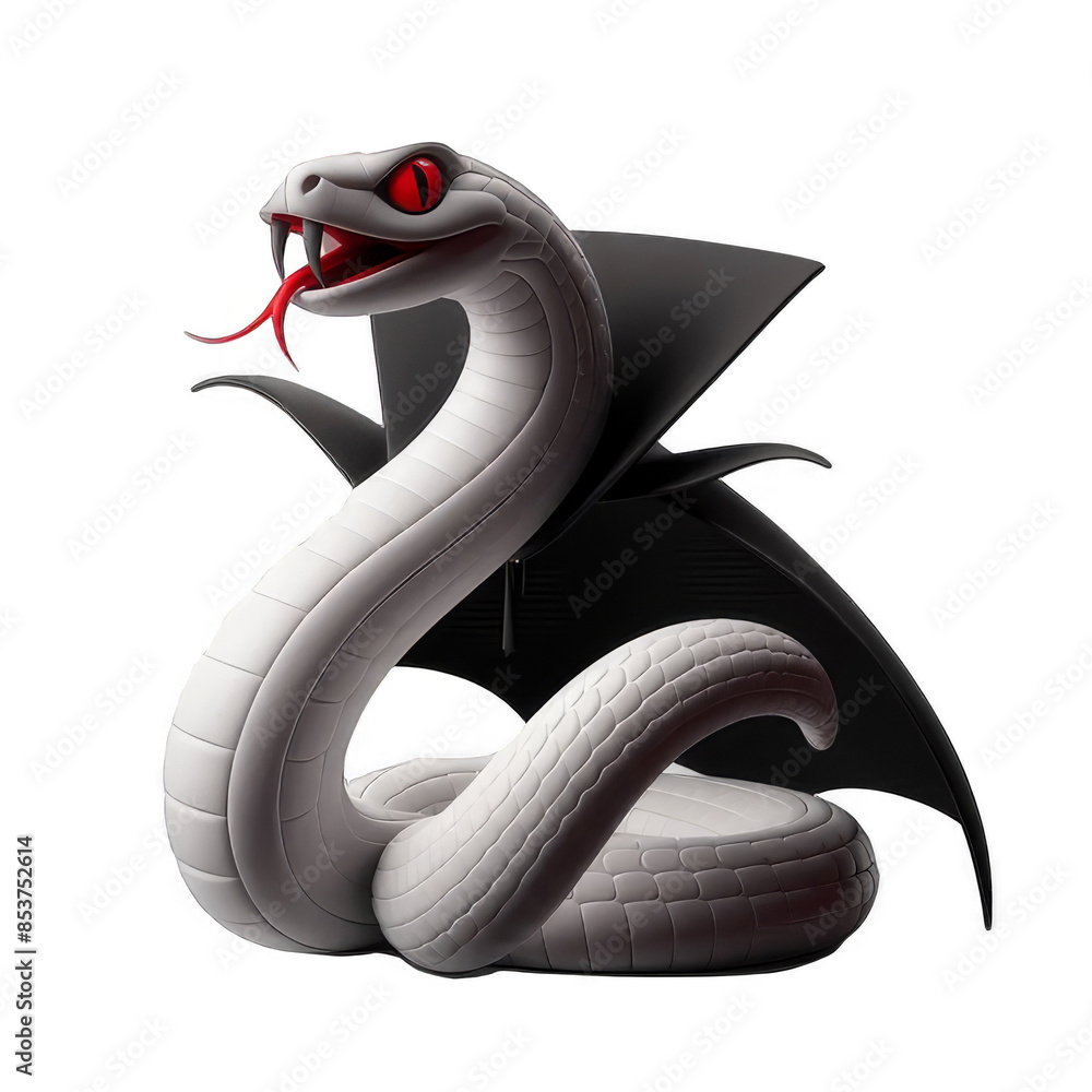 Obraz premium A white snake with red eyes and a black cape