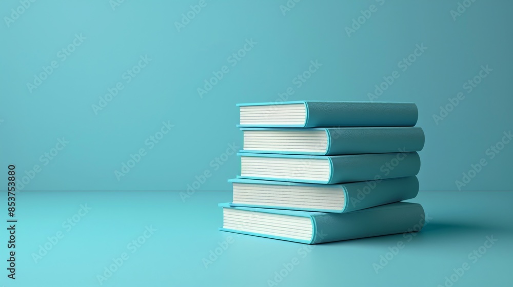 Stack of blue books on a blue background, representing education, literature, and knowledge in a minimalist style. 3D Illustration. Stack of blue books on a blue background, representing education, literature, and knowledge in a minimalist style. 3D Illustration.