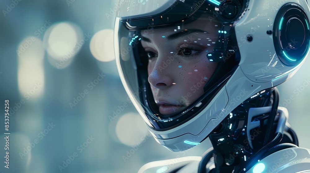 Futuristic Female Android with Advanced AI Technology in a High-Tech Environment Futuristic Female Android with Advanced AI Technology in a High-Tech Environment