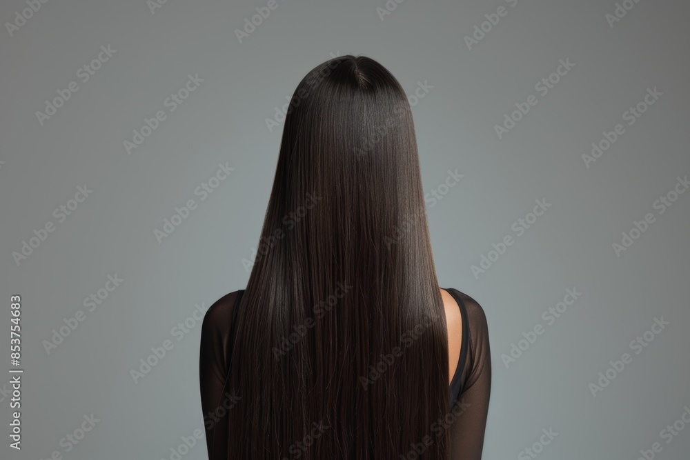Back, woman, hair care, shine, radiance, and natural beauty on grey studio background. Female hairstyle, dandruff-free scalp, salon treatment or texture grooming Back, woman, hair care, shine, radiance, and natural beauty on grey studio background. Female hairstyle, dandruff-free scalp, salon treatment or texture grooming