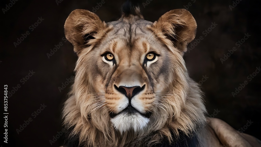 Portrait lion on the black Background. (High Quality Wallpaper Wild Photography) Portrait lion on the black Background. (High Quality Wallpaper Wild Photography)