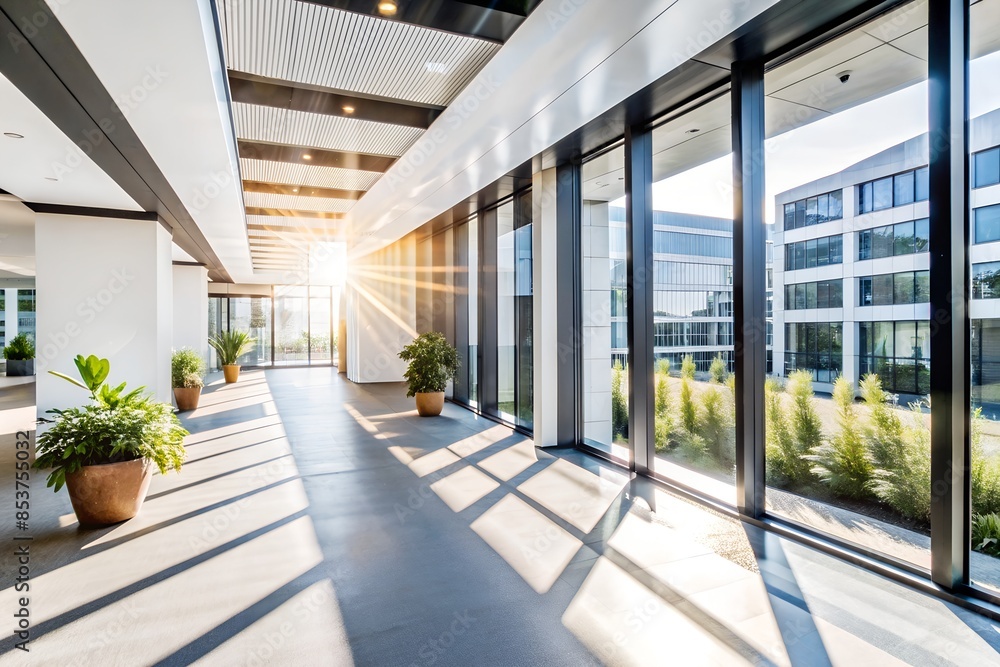 Sunlight Streaming Through Modern Office Corridor Sunlight Streaming Through Modern Office Corridor