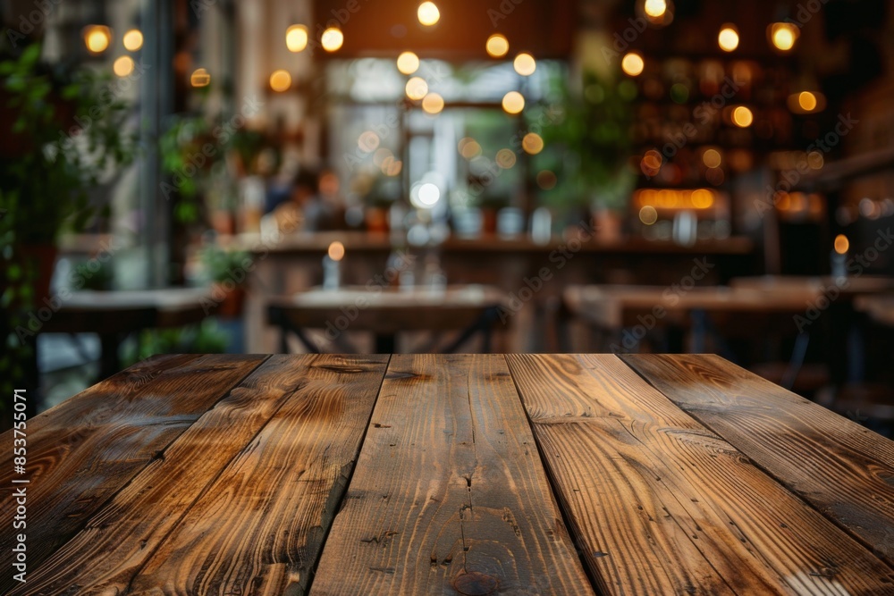 Rustic Wooden Table in Cozy Cafe Rustic Wooden Table in Cozy Cafe