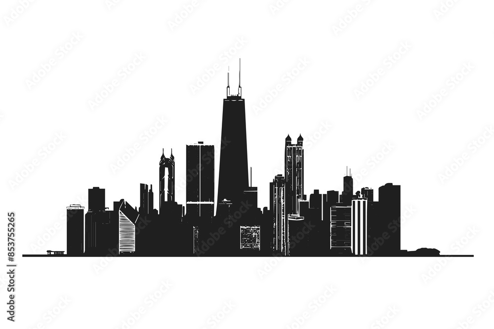 Obraz premium Silhouette skyline of Chicago with detailed buildings