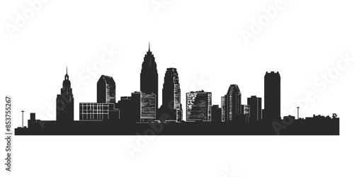 Cleveland skyline silhouette in monochromatic black