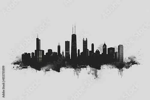 Minimalist Chicago skyline in grunge style with reflection. photo