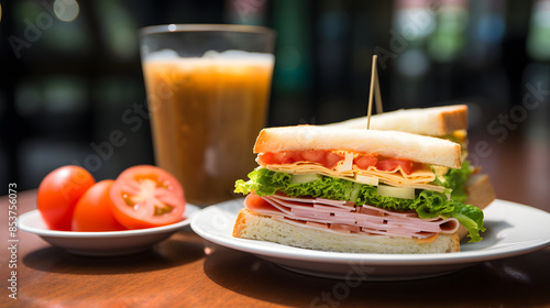 vegetable and egg sandwich with bubble tea photography poster background