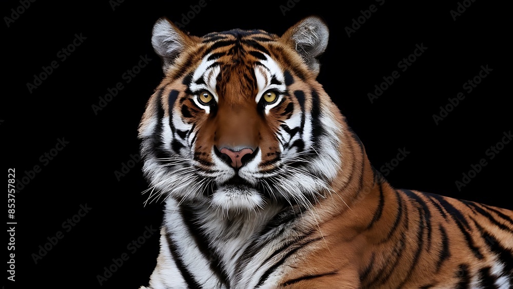 Obraz premium Portrait of a Tiger with a black background (High Quality Wallpaper Wild Photography)