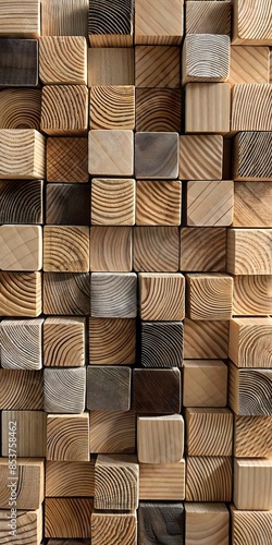 Contemporary Wooden Mosaic: Artistic Parquet Puzzle with Vibrant Grain Textures and 3D Geometric Patterns