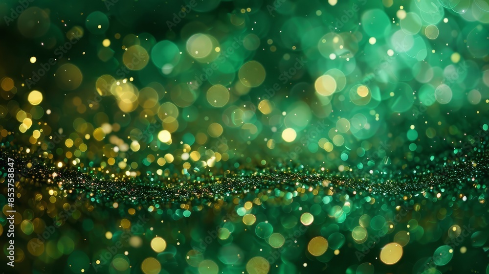 Golden-green iridescent sequins in close-up in a blur. Golden-green iridescent sequins in close-up in a blur.