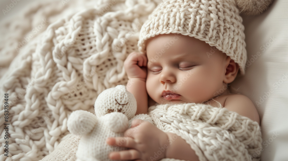 白いブランケットで眠る日本の新生児 白いブランケットで眠る日本の新生児