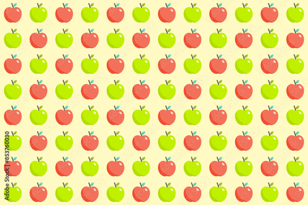 Seamless pattern with apples including red apple and green apple on pastel yellow background Seamless pattern with apples including red apple and green apple on pastel yellow background