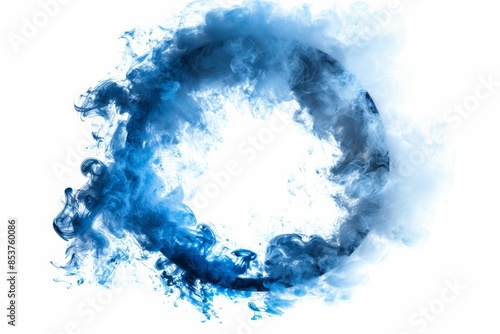 circle made of blue colored clouds of smoke isolated on white background
