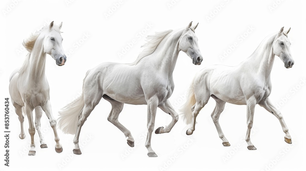 Three Elegant White Horses Running - Generative AI Three Elegant White Horses Running - Generative AI