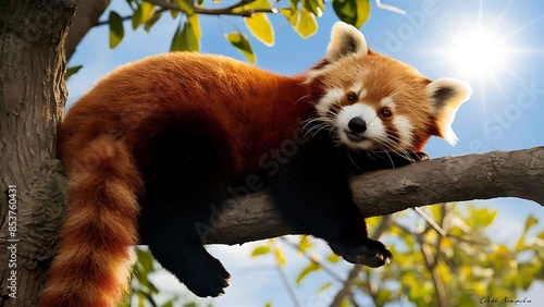 Red panda on a tree on a sunny day (High Quality Wallpaper Wild Photography)