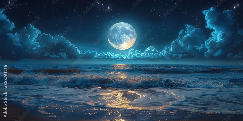 Tranquil Nighttime Seascape with Full Moon Tranquil Nighttime Seascape with Full Moon