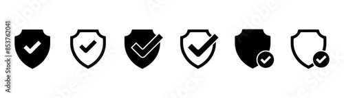 Set of Protection approve sign. Security shield protected icon. Protect shield sign. Defense protect elements. Security elements, Vector Illustration.