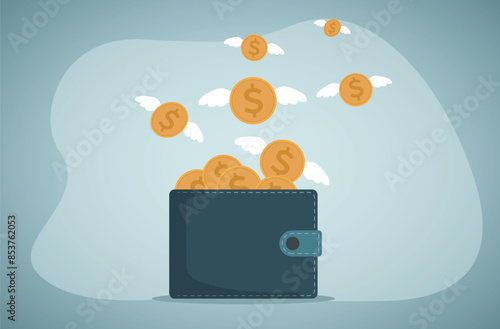 Spending money, money fly. Expend and payment concept.