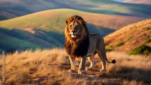 Strong and confident lion on a hill. (High Quality Wallpaper Wild Photography)