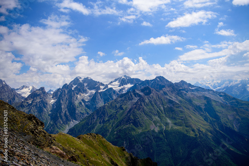 Beautiful mountain landscapes in mestia Georgia . Aerial view at the Koruldi lakes in Caucasus