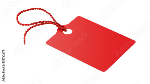 Red discount tag on white background